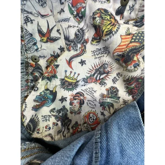 Ed Hardy Embroidered Heart Wide Leg Jeans Retro skater Denim 32 NWT - Picture 14 of 16